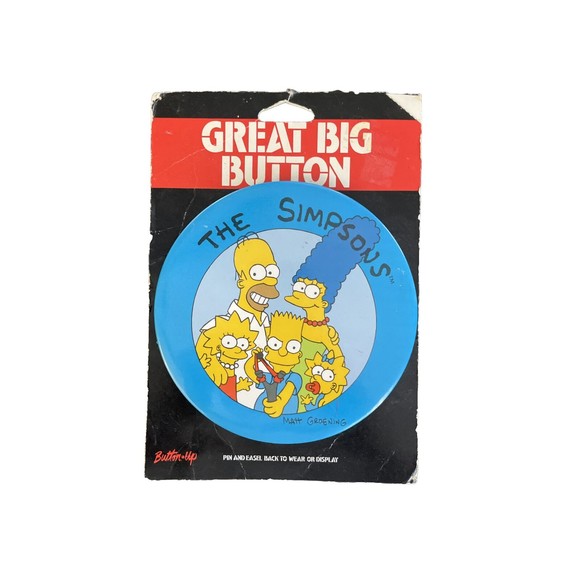 1990s The Simpsons Family Portrait Great Big Button Pin and Easel Back Style - Picture 1 of 4